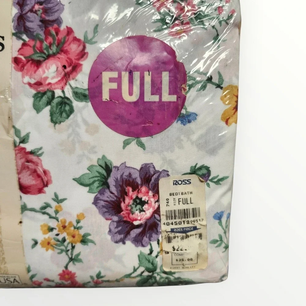 Vintage Eastport Linens Full Sheet Set Floral Summer Blossoms Percale 4pc USA